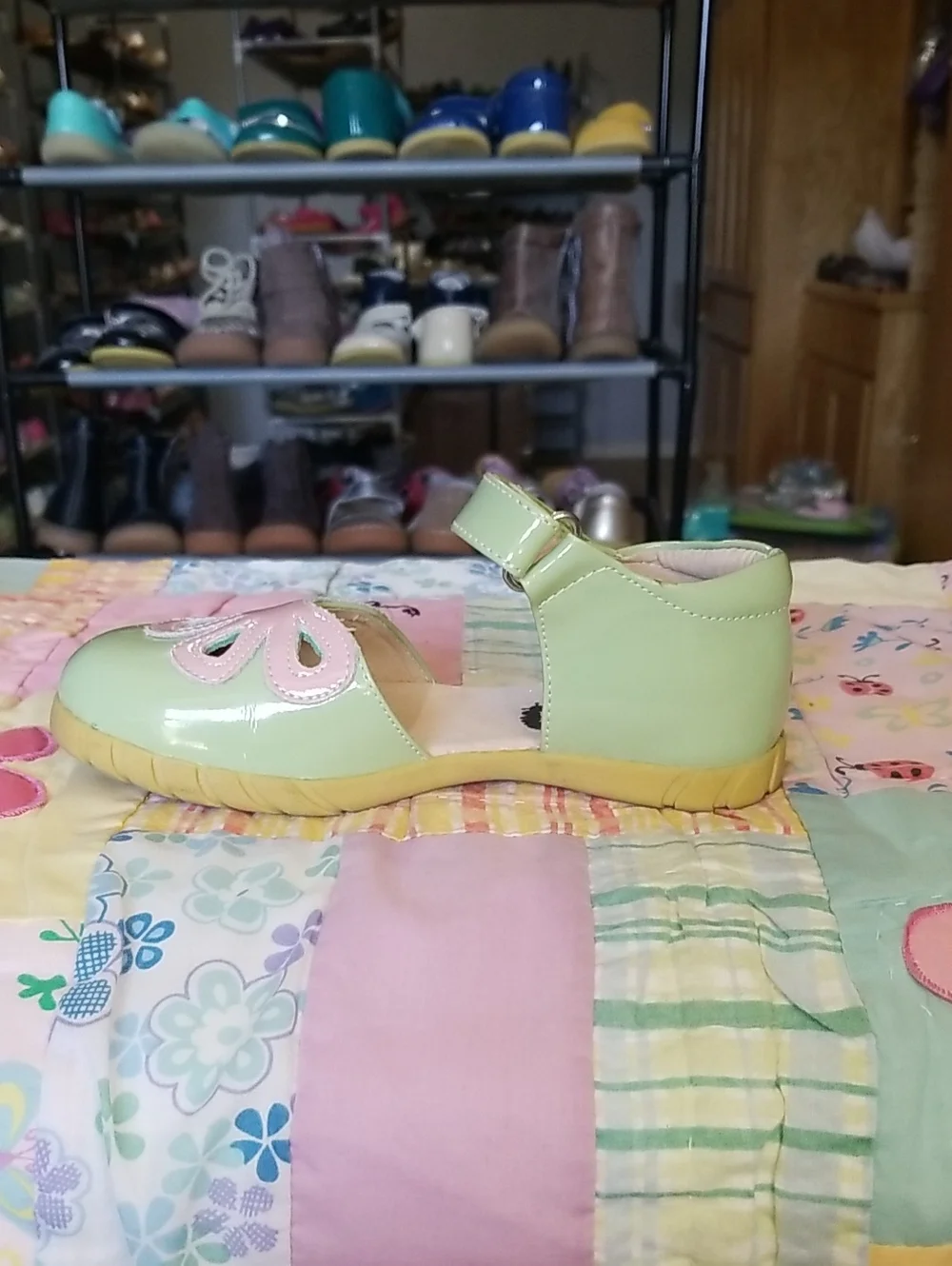 Livie & Luca Patent Leather Mary Janes in Mint Green and Pink Size 12 Petals